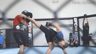 Conor McGregor works out for the media in preparation for his fight with Nate Diaz at UFC 202