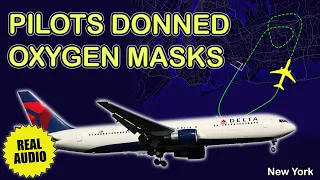 Pilots donned OXYGEN MASKS and returned. Odor in the cabin | Delta Boeing 763 | New York, Real ATC