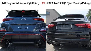 2021 Hyundai Kona N vs Audi RSQ3 Sportback - EXHAUST Sound comparison |400 hp vs 280 hp|