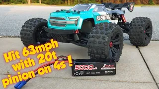 Arrma Kraton 4s hits 63mph on 4s!