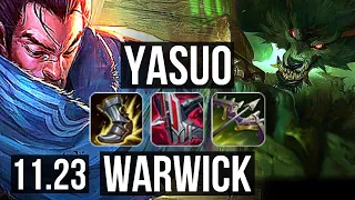 YASUO vs WARWICK (TOP) | Quadra, 1.4M mastery, Dominating | KR Master | 11.23