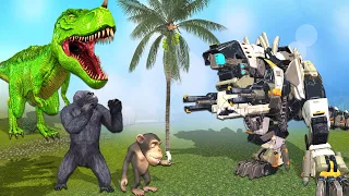 Dinosaur vs gorilla and monkey comedy video || Trans rex vs rex Funny video @MrLavangam