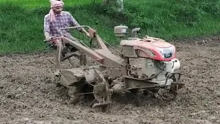 VST165DI POWERTILLER 16.5HP ROTORING ON PADDY FIELD/ KHEET MAY ROTORING/ କାଦୁଅ ବିଲରେ ହଳ