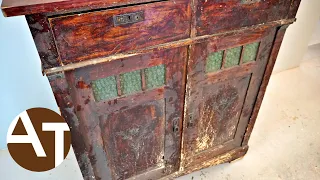 Extremely wormed cabinet restoration