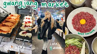 gwangjang market korean street food 🇰🇷 beef tartare, bungeo-ppang, donuts, spicy rice cakes, hotteok