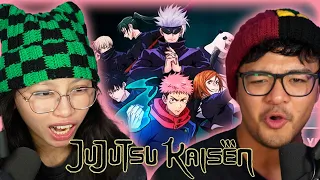 Girlfriend Reacts To JUJUSTSU KAISEN 1-4 Opening and Ending | ANIME OP REACTION