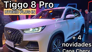 TIGGO 8 Pro híbrido PHEV, Tiggo 7, Tiggo 5X e Arrizo 6 híbridos leves e o elétrico iCar da CaoaChery