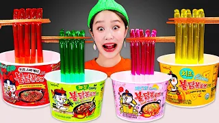 🔥Fire Spicy Color Noodle Jelly Mukbang🔥불닭볶음면 색깔 국수 젤리 먹방 JiniYum 지니얌