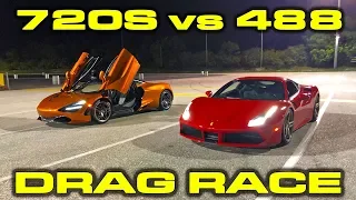 McLaren 720S vs Ferrari 488 GTB 1/4 Mile Drag Racing