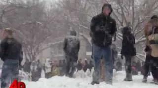 Raw Video: Blizzard Can't Stop Snowball Fight