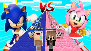 ¡DESAFIO DE LUCKY BLOCKS DE SONIC VS AMY! 😱😂 BEBE NOOB Y BEBE NOOBSI EN MINECRAFT