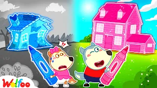 WOW Everything I Draw Comes to Life - Pink vs Blue Playhouse Challenge by Wolfoo🤩Wolfoo Kids Cartoon