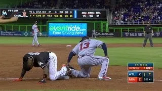 ATL@MIA: Gordon steals third base in the 3rd inning
