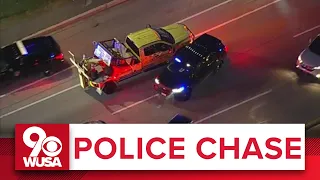 POLICE CHASE COVERAGE: Stolen tow truck plows through police and civilian cars in Maryland