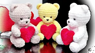 MAKE ME / Bear with Heart crochet / Full TUTORIAL and PATTERN / Part 1 / Simple Amigurumi Toy