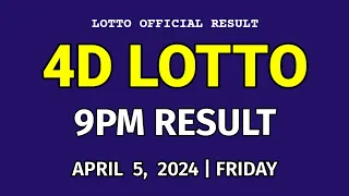 4D LOTTO RESULT TODAY 9PM DRAW TODAY April 5, 2024 Friday PCSO 4D LOTTO EVENING DRAW