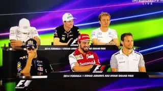 F1 Drivers Press conference Abu Dhabi 2014. Awkward long question