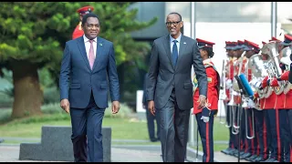 Zambia's President inspects a Guard of Honor in Kigali as he starts a two-day State visit to Rwanda