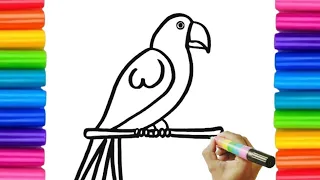 Let's learn how to draw glitter parrot | Painting, Drawing & Coloring for Toddlers & Kids