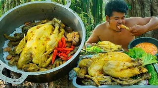 Survival Cooking Skill-Use Salt To Roasted Hold Chicken In Pot Smell Aroma So Delicious |ASMR Eating