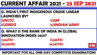 23 Sep 2021 Current Affairs Questions | India & World Current Affairs | Current Affairs 2021 Sep |