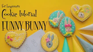 Easy cookie class FUNNY EASTER BUNNY royal icing cookies decorating tutorial for beginners