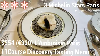 34 years 3 Michelin Star L’Ambroisie Paris Fine Dining 11 course Discovery Tasting Menu $354 (€330)