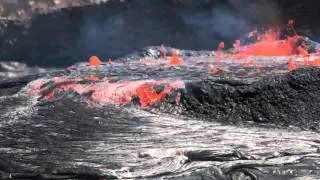 Overflowing boiling lava lake of Erta Ale volcano