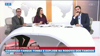 Caminhão-tanque tomba e explode na rodovia dos Tamoios