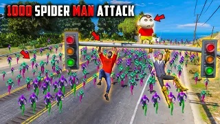 1000 Spider Man's Attack🔥 On Avengers😢 Franklin And Shinchan😨 In GTA 5 !  #gta5😱