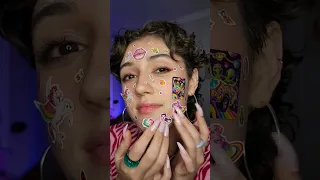 doing my y2k sticker makeup 🦄💖💿 #asmr #stickers #asmrmakeup