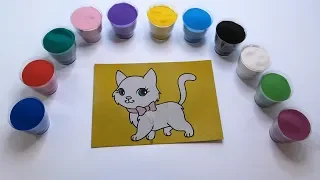 Colored sand painting Kitty / цветной песок / учим цвета на английском / english color