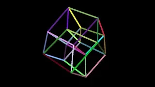 Tesseract-multicolor. Rotation in four-dimensional space. 4D. Fourth dimension. Hyperspace.
