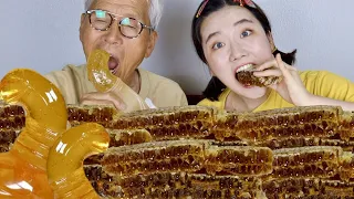 미친핵꿀맛!!할부지랑 꿀젤리,통벌집꿀 먹방!! RAW HONEYCOMB ,HONEY JELLY ASMR