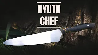 ✔Knife Making - Double Beveled GYUTO Kitchen knife w/ Stabilized wood handle