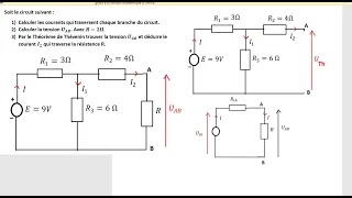 Exercice  circuit électrique :diviseur de tension théorème de Thévenin et lois de Kirchhoff