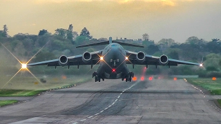 Spectacular USAF - Boeing C-17 Globemaster head-on take off RAF Northolt Airbase London