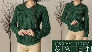 How to Crochet A Ribbed V Neck Sweater | Pattern & Tutorial DIY