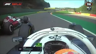 Yuki Tsunoda overtake on Guanyu Zhou Belgian GP 2022