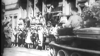 World War Two liberation of Brussels.  Archive film 94272