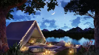 Cozy Lakeside Getaway 🌙🌲 Summer's End Night Camping, Nature Sounds, Crackling Fire, Camping Ambience