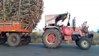 Mahindra Arjun 605di & New Holland 3630 pulling full Loaded Sugar cane trolley 2021- Sugarcane load