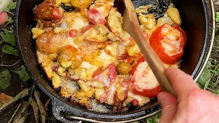 Best Cheezy Smashed Potatoes - Dutch Oven Campfire Cooking