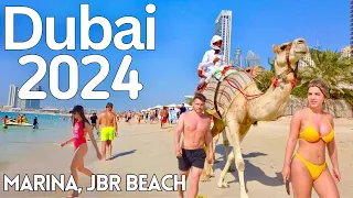 DUBAI Marina, JBR Beach Walk |4K| Dubai Public Beach in Summer 2024 🇦🇪