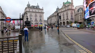 Walking in Rainy London Soho - Piccadilly Circus, Trafalgar Square