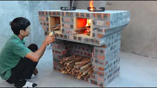 Creative ideas with cement  How to make a beautiful 2-in-1 wood stove from red bricks and cement