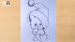 Baby kitten with cap pencildrawing/cat drawing@TaposhiartsAcademy