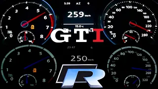 Battle VW Golf 7 GTI vs Golf 7 R Exhaust Sound Acceleration 0-250 kmh