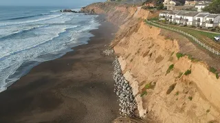 Cliff erosion Pacifica appartments CrabZilla Drone footage Raw Vlog
