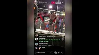 Khabib Nurmagomedov coaching Kevin Holland in between rounds live streaming on instagram